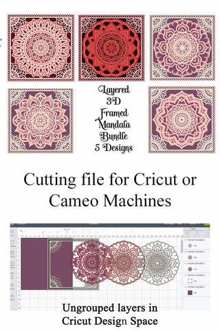 Layered Framed Mandala Bundle for Paper Cutting SVG and PNG SVG Digital Honeybee 
