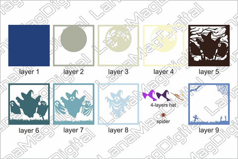 Layered Halloween Ghost svg Layered moon Ghost shadow box 3D Paper LanaMagDigital 