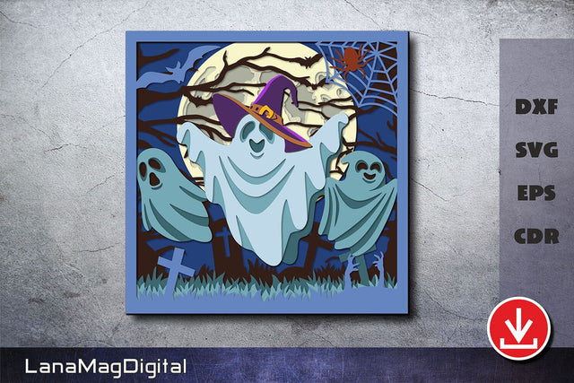 Layered Halloween Ghost svg Layered moon Ghost shadow box 3D Paper LanaMagDigital 