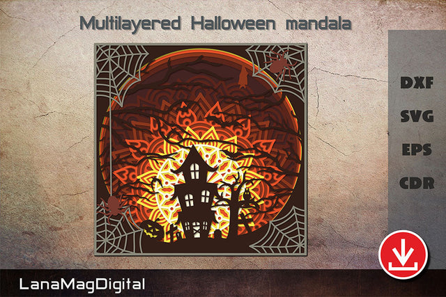 Layered Halloween mandala svg Scary halloween castle svg 3D Paper LanaMagDigital 