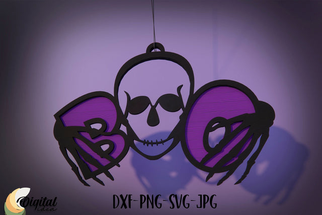 Layered Halloween Sign 3D Design | BOO | Skeleton Laser Cut SVG Evgenyia Guschina 