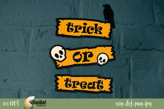 Layered Halloween signs Design. Trick or Treat SVG. Laser Cut SVG Evgenyia Guschina 