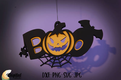 Layered Halloween Vertical Sign 3D Design | BOO | Pumpkin Laser Cut SVG Evgenyia Guschina 