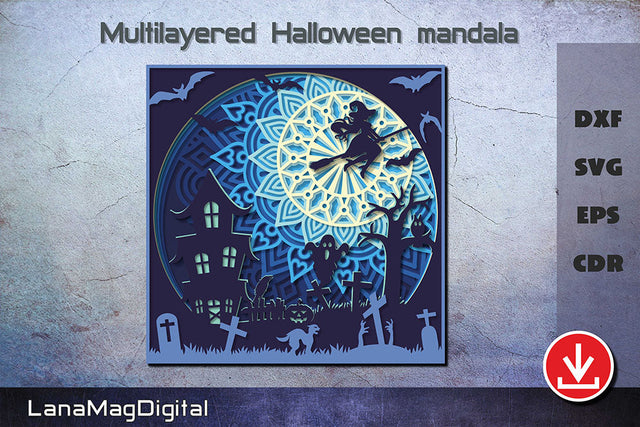 Layered Halloween witch mandala svg Haunted house 3D fall 3D Paper LanaMagDigital 
