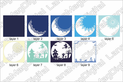 Layered Halloween witch mandala svg Haunted house 3D fall 3D Paper LanaMagDigital 