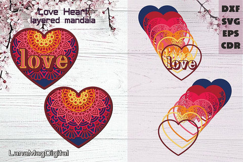 Layered heart mandala svg, Valentines day decor svg, Love mandala SVG LanaMagDigital 