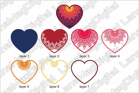 Layered heart mandala svg, Valentines day decor svg, Love mandala SVG LanaMagDigital 