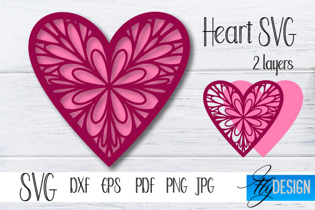Layered Heart SVG. Pink Heart SVG. Valentines Day SVG. v 2-4. SVG Fly Design 
