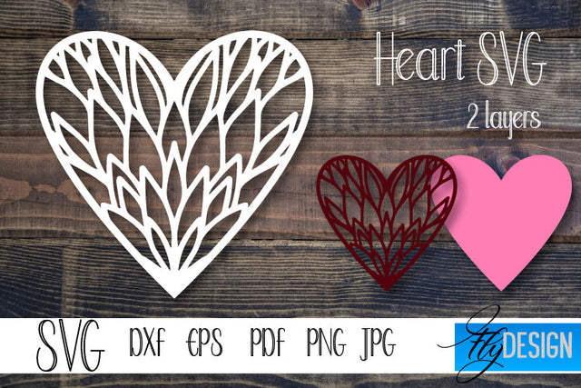 Layered Heart SVG. Pink Heart SVG. Valentines Day SVG. v4-3. SVG Fly Design 