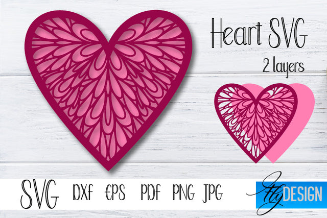 Layered Heart SVG. Red Heart SVG. Valentines Day SVG. v2-3. SVG Fly Design 