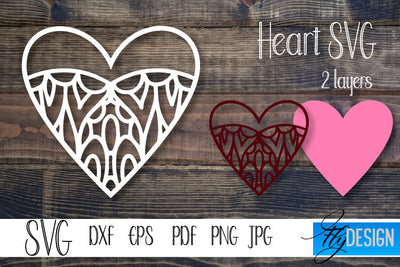 Layered Heart SVG. Wedding Heart . Valentines Day SVG. v5-3. SVG Fly Design 