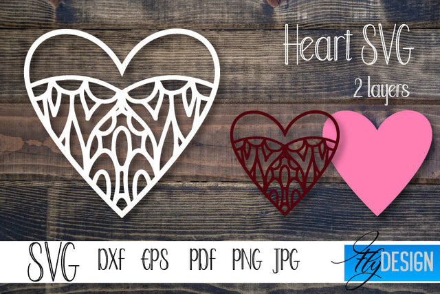 Layered Heart SVG. Wedding Heart . Valentines Day SVG. v5-3. SVG Fly Design 