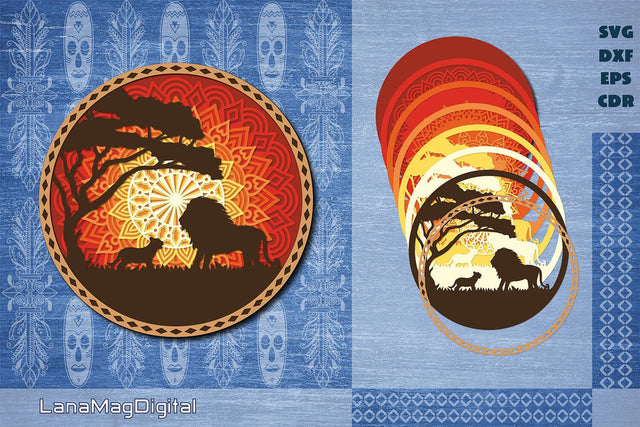 Layered lion mandala svg, Layered Africa sunset Papercraft 3D Paper LanaMagDigital 