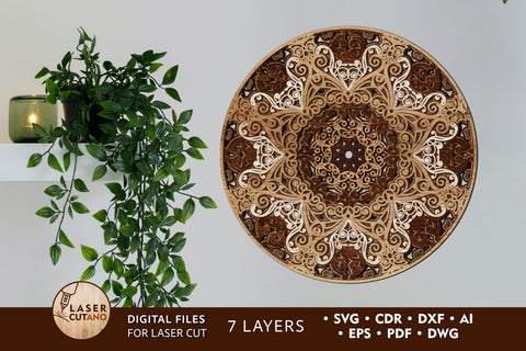 Layered MANDALA Laser Cut and Paper Cut Decoration SVG LaserCutano 