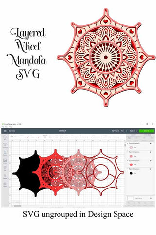 Layered Mandala with Hearts 3D Design 4 Layers SVG SVG Digital Honeybee 