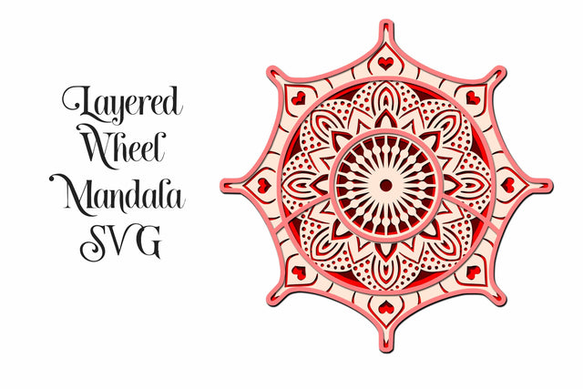 Layered Mandala with Hearts 3D Design 4 Layers SVG SVG Digital Honeybee 