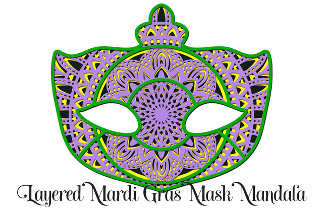 Layered Mardi Gras Mask Mandala 3D SVG Design SVG Digital Honeybee 