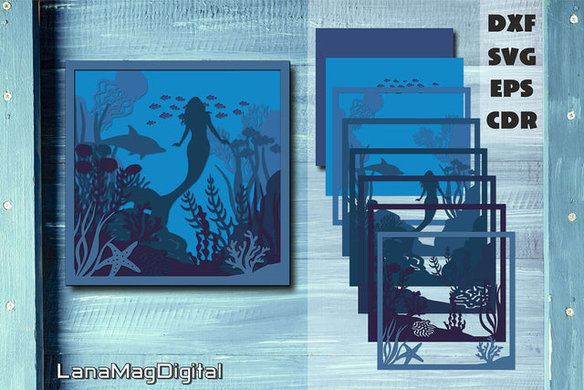 Layered mermaid svg, Layered underwater world svg, Dolphin 3D Paper LanaMagDigital 