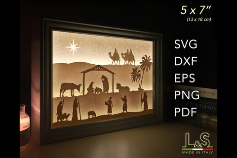 Layered Nativity Shadow Box Svg | 3D Christmas Light Box 3D Paper Lights & Silhouettes 