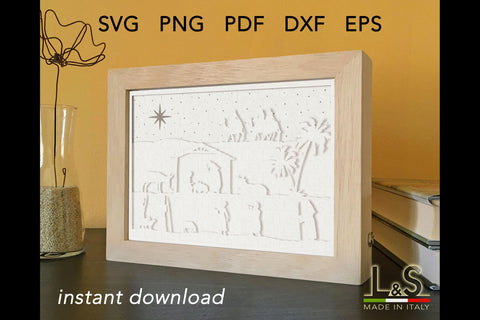 Layered Nativity Shadow Box Svg | 3D Christmas Light Box 3D Paper Lights & Silhouettes 