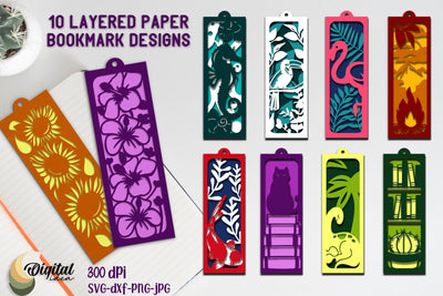 Layered Paper Bookmark Bundle. PaperCut. Bookmark SVG 3D Paper Evgenyia Guschina 
