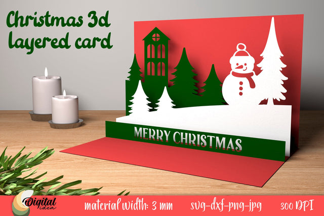 Layered Papercut Card 3D. Winter Silhouette. Christmas 3D Layered Card SVG Evgenyia Guschina 