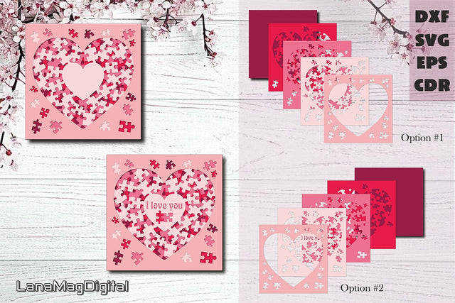 Layered puzzle heart SVG 3D puzzle heart Love Valentines day 3D Paper LanaMagDigital 