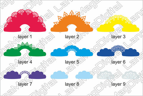 Layered Rainbow mandala svg, 3d rainbow svg for Shadow box 3D Paper LanaMagDigital 