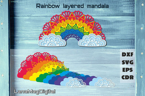 Layered Rainbow mandala svg, 3d rainbow svg for Shadow box 3D Paper LanaMagDigital 