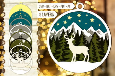 Layered Reindeer Christmas Ornament Svg. 3D Christmas Scene Svg. Multi Layer Svg. 3D Laser Ornament Svg. Christmas Deer dxf, eps, pdf, ai SVG Mint And Beer Creations 