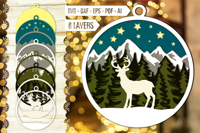 Layered Reindeer Christmas Ornament Svg. 3D Christmas Scene Svg. Multi Layer Svg. 3D Laser Ornament Svg. Christmas Deer dxf, eps, pdf, ai SVG Mint And Beer Creations 