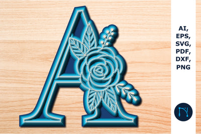Layered Rose Alphabet A, 3D SVG cut file, laser cut alphabet, mandala alphabet, 5 layer SVG MD JOYNAL ABDIN 
