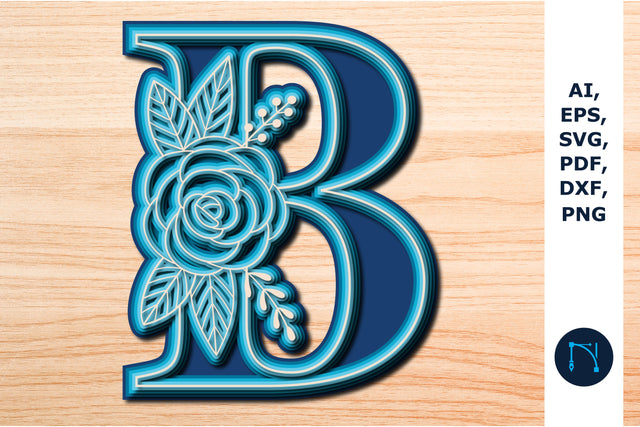 Layered Rose Alphabet B, 3D SVG cut file, laser cut alphabet, mandala alphabet, 5 layer SVG MD JOYNAL ABDIN 