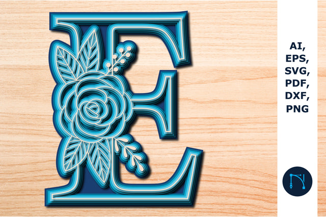 Layered Rose Alphabet E, 3D SVG cut file, laser cut alphabet, mandala alphabet, 5 layer SVG MD JOYNAL ABDIN 