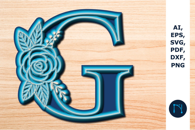 Layered Rose Alphabet G, 3D SVG cut file, laser cut alphabet, mandala alphabet, 5 layer SVG MD JOYNAL ABDIN 