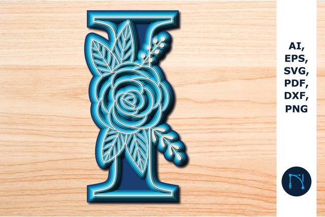 Layered Rose Alphabet I, 3D SVG cut file, laser cut alphabet, mandala alphabet, 5 layer SVG MD JOYNAL ABDIN 