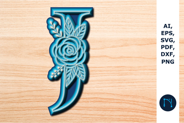 Layered Rose Alphabet J, 3D SVG cut file, laser cut alphabet, mandala alphabet, 5 layer SVG MD JOYNAL ABDIN 