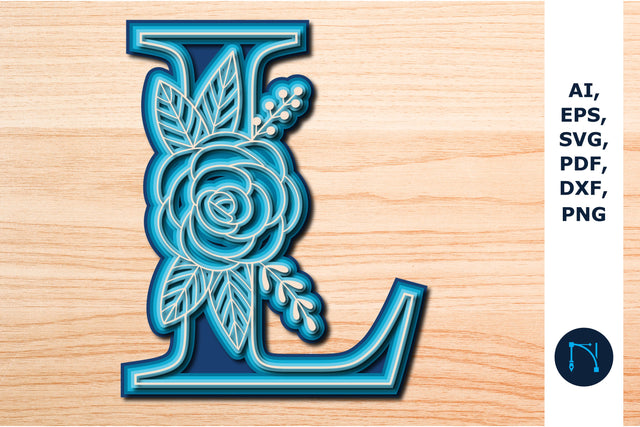 Layered Rose Alphabet L, 3D SVG cut file, laser cut alphabet, mandala alphabet, 5 layer SVG MD JOYNAL ABDIN 