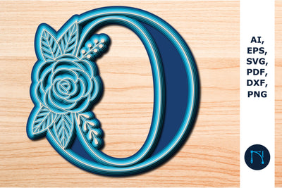 Layered Rose Alphabet O, 3D SVG cut file, laser cut alphabet, mandala alphabet, 5 layer SVG MD JOYNAL ABDIN 