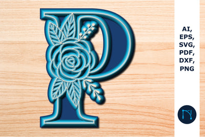 Layered Rose Alphabet P, 3D SVG cut file, laser cut alphabet, mandala alphabet, 5 layer SVG MD JOYNAL ABDIN 