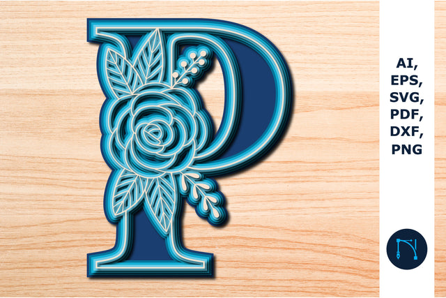 Layered Rose Alphabet P, 3D SVG cut file, laser cut alphabet, mandala alphabet, 5 layer SVG MD JOYNAL ABDIN 