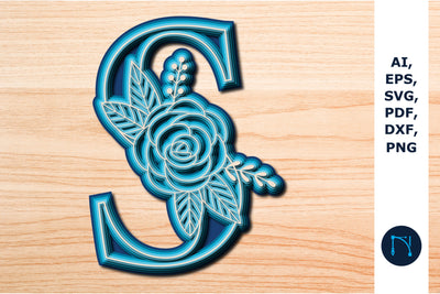Layered Rose Alphabet S, 3D SVG cut file, laser cut alphabet, mandala alphabet, 5 layer SVG MD JOYNAL ABDIN 