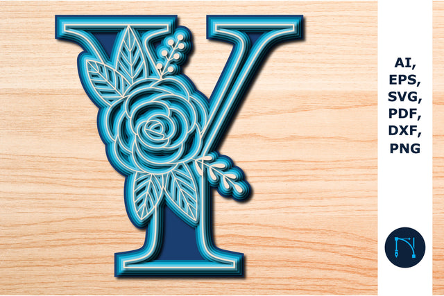 Layered Rose Alphabet Y, 3D SVG cut file, laser cut alphabet, mandala alphabet, 5 layer SVG MD JOYNAL ABDIN 