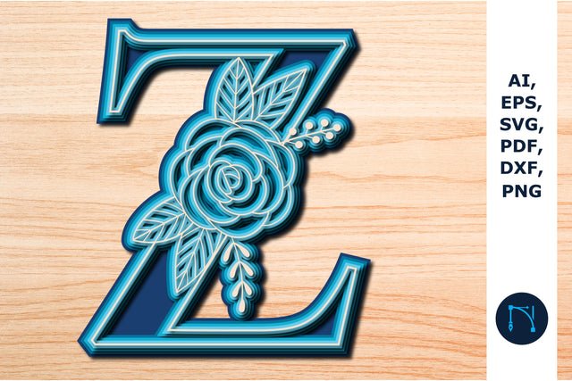 Layered Rose Alphabet Z, 3D SVG cut file, laser cut alphabet, mandala alphabet, 5 layer SVG MD JOYNAL ABDIN 