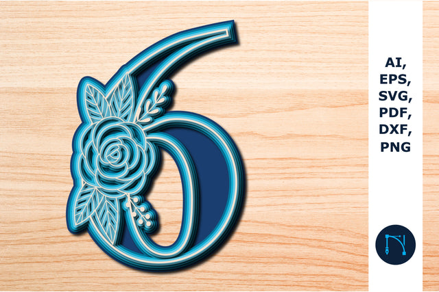 Layered Rose Number 6, 3D SVG cut file, laser-cut number, mandala number, 5 layer SVG MD JOYNAL ABDIN 