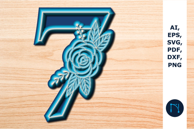 Layered Rose Number 7, 3D SVG cut file, laser-cut number, mandala number, 5 layer SVG MD JOYNAL ABDIN 