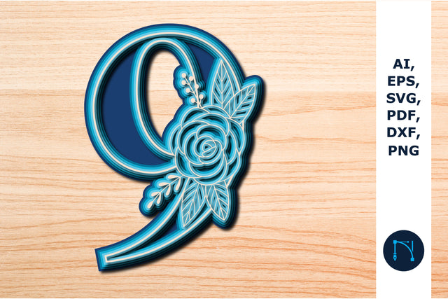 Layered Rose Number 9, 3D SVG cut file, laser-cut number, mandala number, 5 layer SVG MD JOYNAL ABDIN 