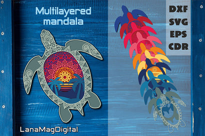 Layered sea turtle svg, Beach sunset svg, 3d mandala SVG, shadow box svg 3D Paper LanaMagDigital 