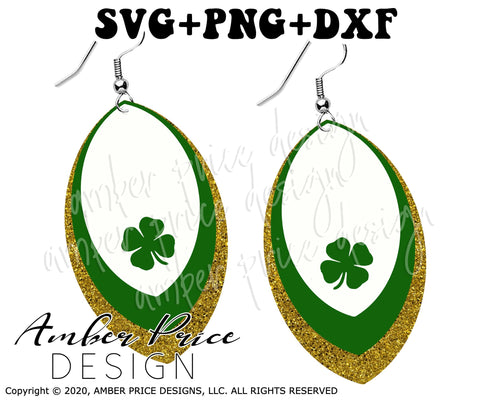 Layered Shamrock Earrings SVG PNG DXF | St Patrick's Day Irish Earrings SVG | Unique Shaped Template SVG Amber Price Design 