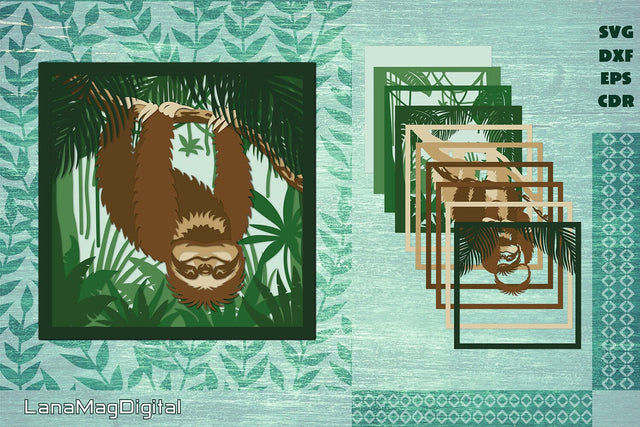 Layered sloth svg, Cute Sloth svg, Layered Tropical svg 3D Paper LanaMagDigital 